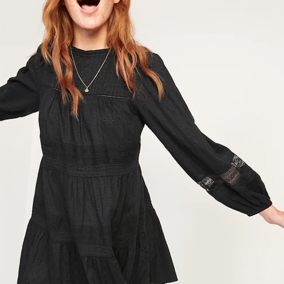 NWT: old navy Long-Sleeve Pintucked Clip-Dot Mini Swing Dress $54 - Picture 2 of 6